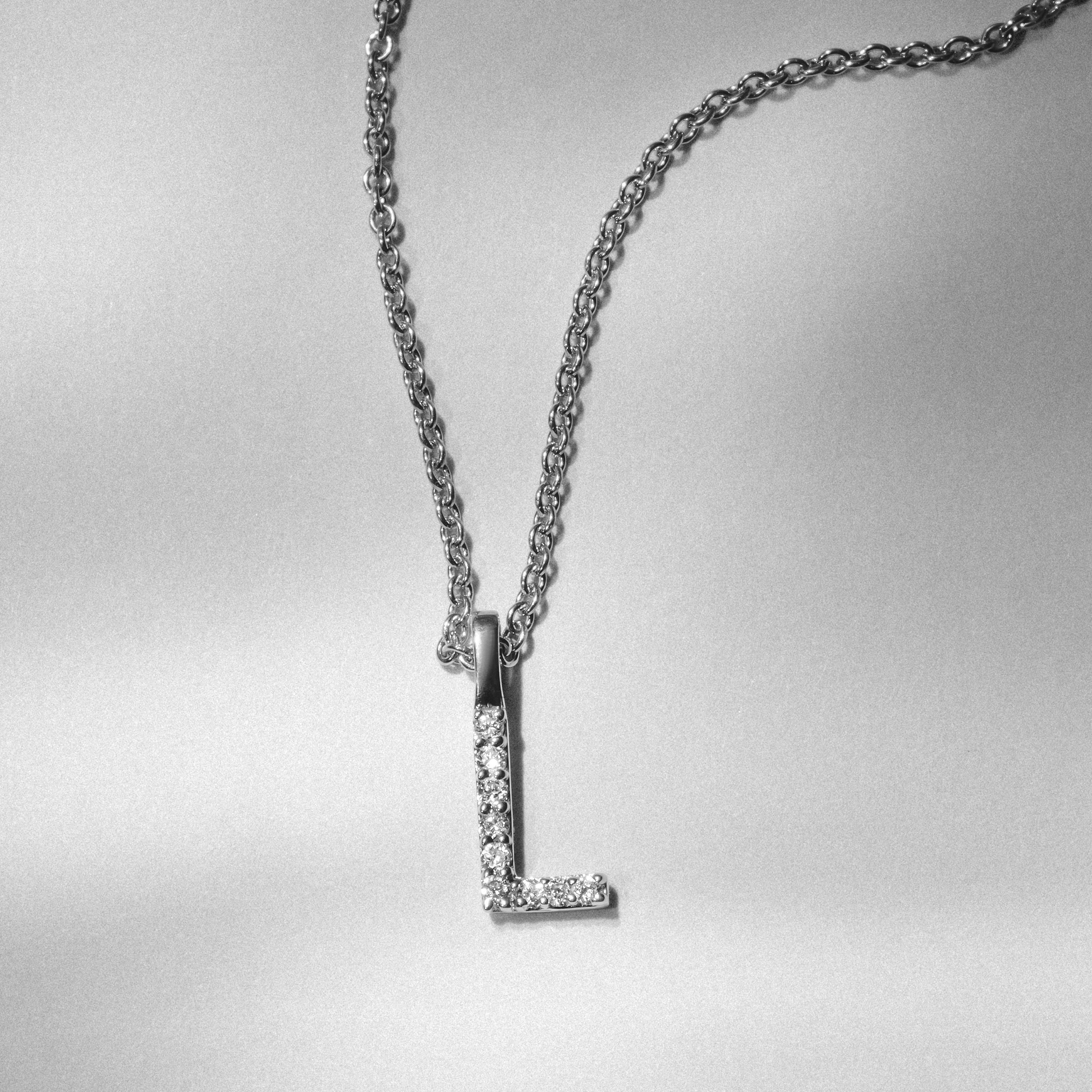 Love Letter Initial L Lab Diamond Necklace set in 9K White Gold